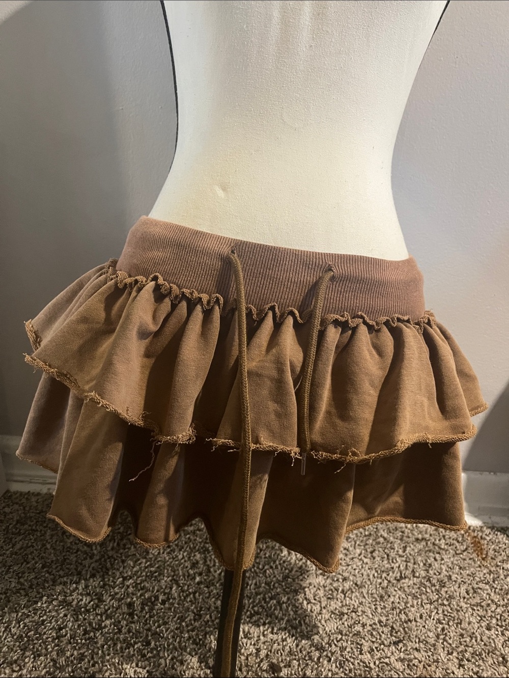 Ruffled Layered Mini Skirt— brown